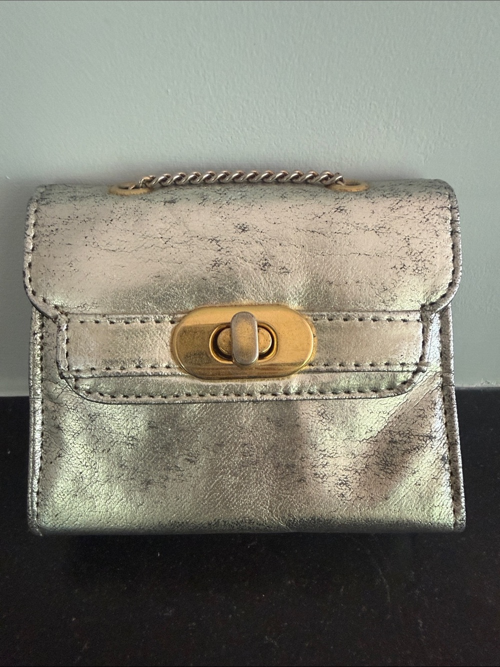 Petite Metallic Silver Turn-Lock Chain Shoulder Bag or handbag or belt loop bag
